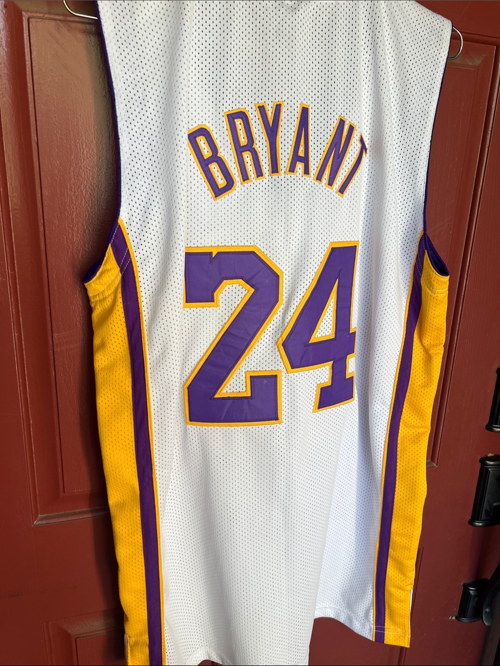 Kobe Bryant Mitchell & Ness White Lakers #24 Mesh Jersey with Purple and Yellow - Picture 8 of 8